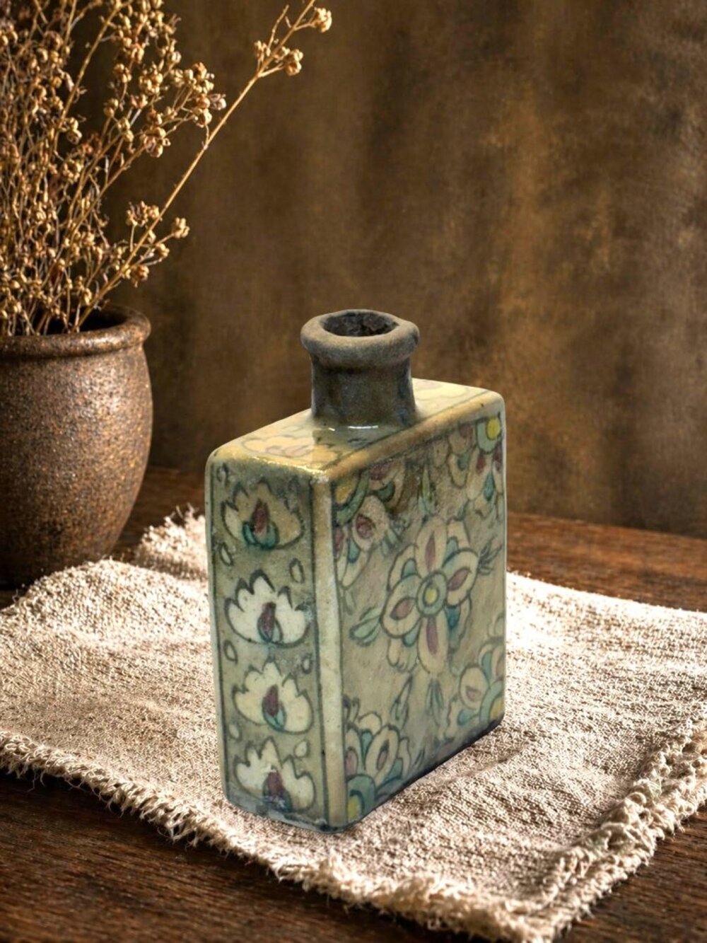 Antique Iznik Middle Eastern Bottle Flask Stopper Persian Qajar Pottery Turkish
